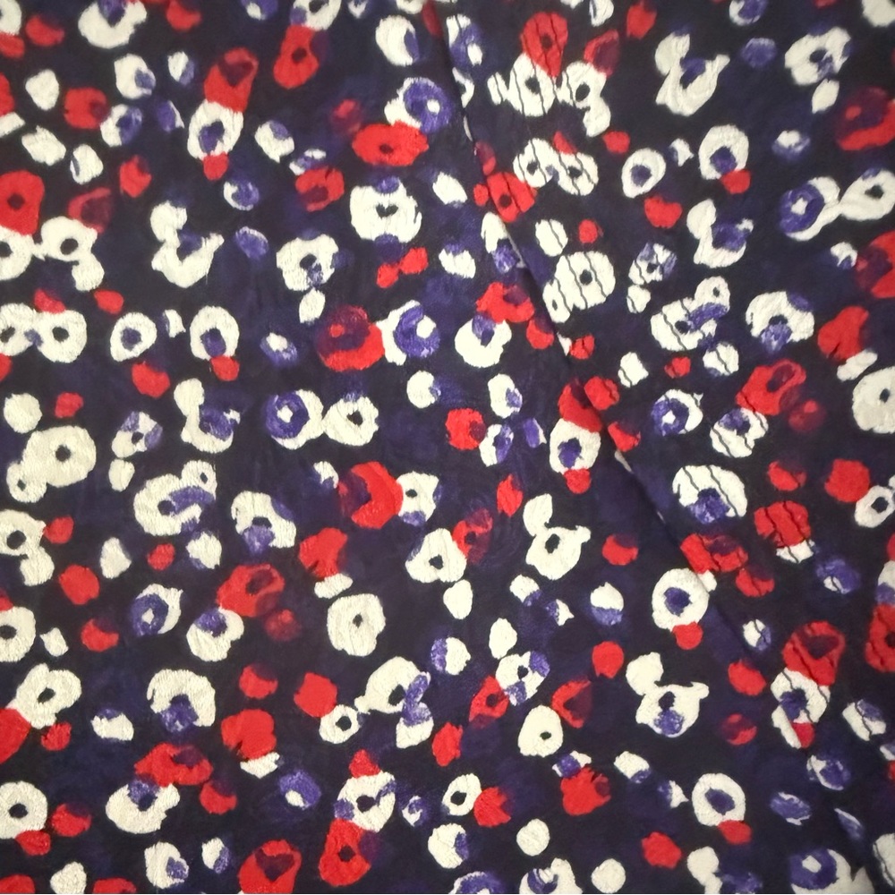 DEREK LAM Navy Blue Poppy Print Silk Jacquard Blouse - Size 4 - Picture 8 of 8